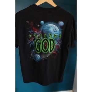Vintage 90s Awesome God Space Planets Graphic T-Shirt Black Adult-M Hanes 50/50